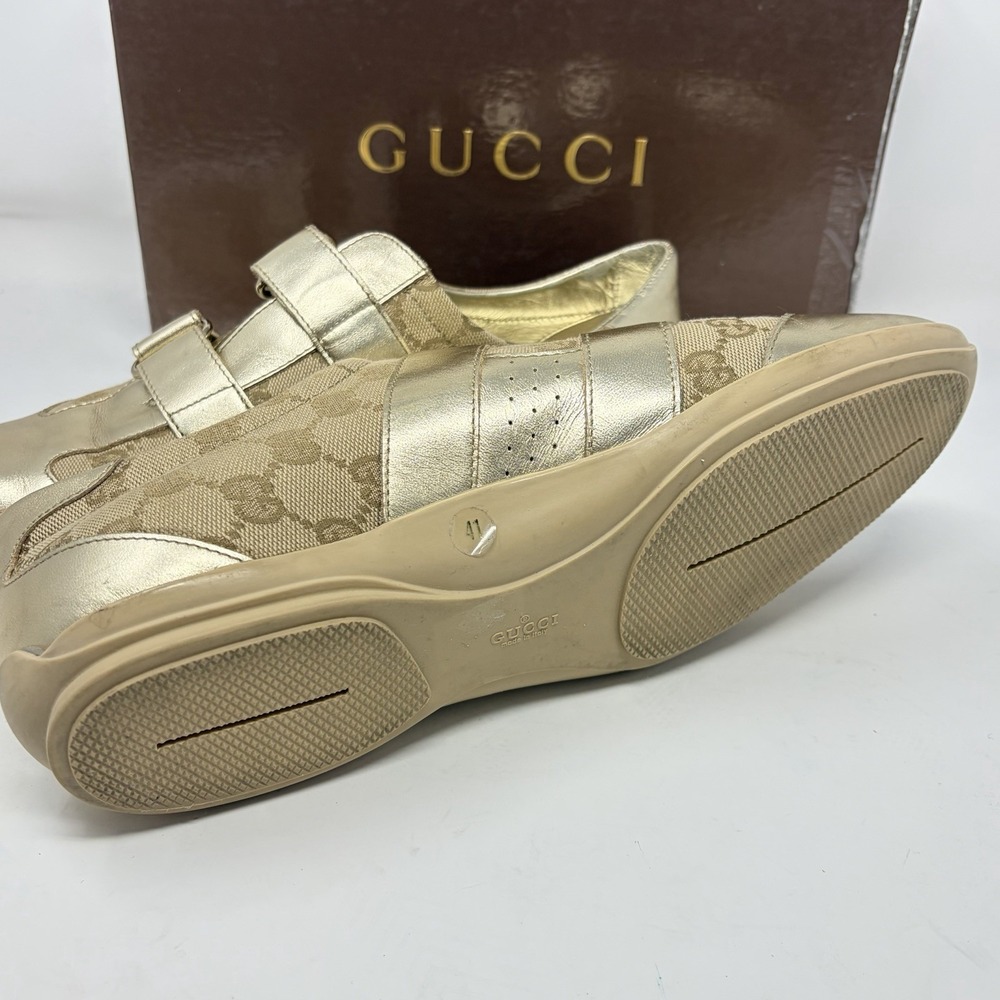 Gucci Guccissima Metallic Gold Canvas Leather‎ Hook Loop Sneakers Women 11 - Picture 11 of 15